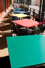 Image showing Colorful Tables Chairs Outdoor Restaurant Cafe USA