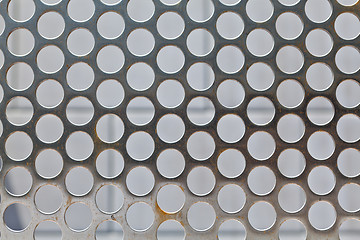 Image showing Full Frame Shiny Silver Metal Mesh Grid With Holes