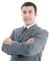 Image showing Confident Hispanic Man Crossed Arms on White Background