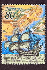 Image showing Canceled Japanese Postage Stamp Anniversary Dutch Sailing Ship L