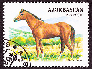 Image showing Canceled Azerbaijan Postage Stamp Brown, Kabarda Breed Horse Sta