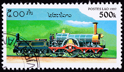 Image showing Canceled Laos Train Postage Stamp Old Railroad Steam Engine Loco