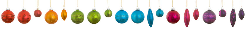 Image showing Hanging Rainbow Christmas Ornaments Isolated White