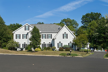 Image showing Front of Large Single Family Home Street Pennsylvania Blue Sky