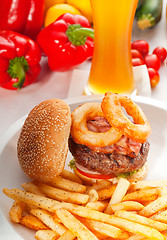 Image showing classic hamburger sandwich and fries