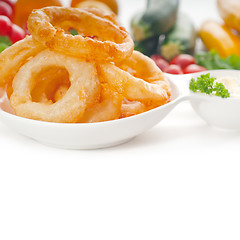 Image showing golden deep fried onion rings 