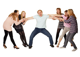 Image showing Cheerful family having fun on white