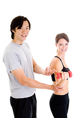 Image showing Asian Man Instructing Woman Working Out, Isolated