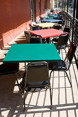 Image showing Colorful Tables Chairs Outdoor Restaurant Cafe USA