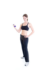 Image showing White Woman Working Out Hand Weight Dumbbell Curls