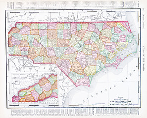 Image showing Antique Map North Carolina, NC, United States, USA