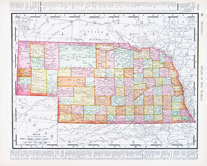 Image showing Antique Vintage Color Map of Nebraska, NB USA