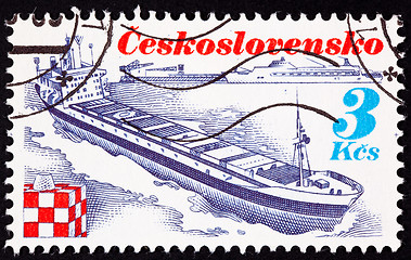 Image showing Canceled Czechoslovakian Postage Stamp Czech Container Ship Trin