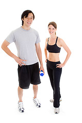 Image showing Asian Man White Woman Standing Work-Out Isolated