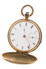 Image showing Old Fashioned Brass Pocket Watch Isolated White