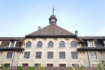 Image showing Imposing Old Gothic School in Geneva Switzerland Wide Angle Lens