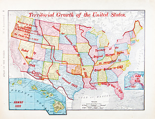 Image showing Antique Color Map of United States Expansion Growth