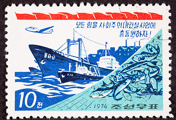 Image showing Fishing Boat, Net, Freighter, Airplane, Industrial