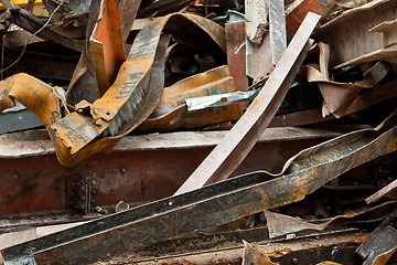 Image showing Big Pile Rusty Scrap Steel Girders Demolition Site