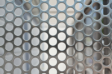 Image showing Full Frame Shiny Silver Metal Mesh Grid With Holes