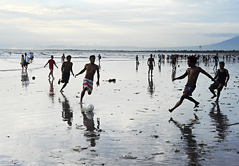 Image showing Soccer on the beach