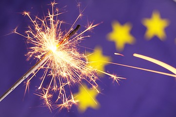 Image showing eu flag and sparkler