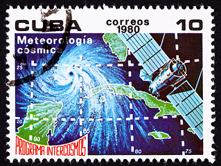 Image showing Canceled Cuban Postage Stamp Weather Satellite Meteorology Cuba 