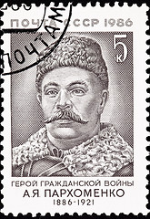 Image showing Soviet Stamp Alexander Parkhomenko Revolution Hero Makhnovist