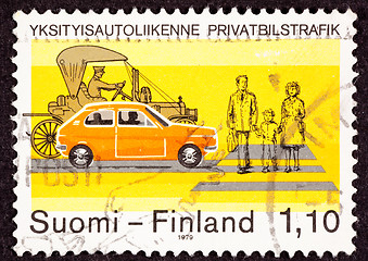 Image showing Postage Stamp Traffic Safety Crosswalk Old New Car