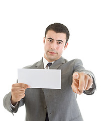 Image showing White Hispanic Man Pointing At Camera Blank Envelope