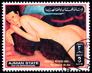 Image showing Canceled Ajman Postage Stamp Painting Amadeo Modigliani Reclinin