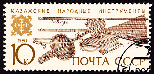 Image showing Canceled Soviet Union Postage Stamp Kazakhstan Folk Music Instru