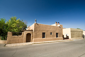 Image showing Adobe House Home Blue Sky Santa Fe, New Mexico