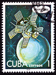 Image showing Canceled Cuban Postage Stamp Intercosmos Satellite Orbiting Plan