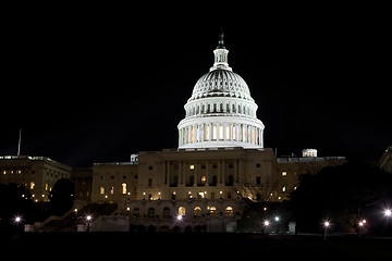 Image showing US Capitol Building Dome Illuminated at Night, Washington DC