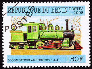 Image showing Canceled Benin Train Postage Stamp Old Railroad Steam Engine Loc