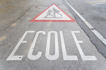 Image showing School Zone Warning on Street, Geneva Switzerland, French, Ecole