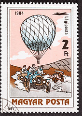 Image showing Hungarian Air Mail Balloon Postage Stamp Car Race