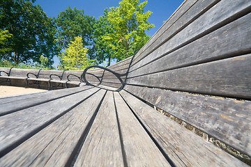 Image showing Wide Angle View Curving Row of Benches