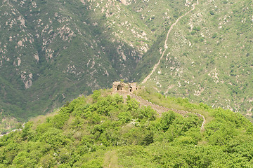 Image showing Great Wall on Mountain Top Off Into Distance