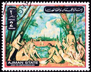 Image showing Canceled Ajman Postage Stamp Painting Paul Cezanne Large Bathers