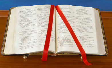 Image showing Bible on Stand Open to Book of Psalms Ribbon