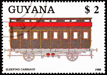 Image showing Canceled Guyanan Train Postage Stamp Old Railroad Sleeping Carri