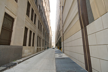 Image showing Alley Between Two Modern Office Buildings, Wide Angle Lens