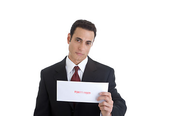 Image showing Handsome Caucasian Man Holding Envelope Foreclosed Isolated on W