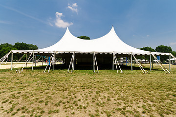 Image showing Large White Event Tent, Grass, Blue Sky