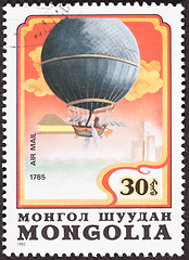 Image showing Mongolian Balloon Air Mail Postage Stamp Blanchard Crossing Engl