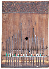 Image showing Home Made Wooden Kalimba, African Thumb Piano Isolated Backgroun