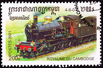 Image showing Canceled Cambodian Train Postage Stamp Old Railroad Steam Engine