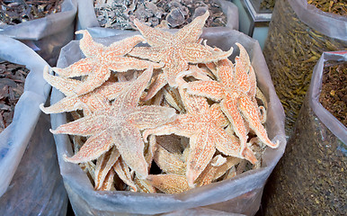 Image showing Bag of Dried Starfish in a Food Market, Guangzhou, China